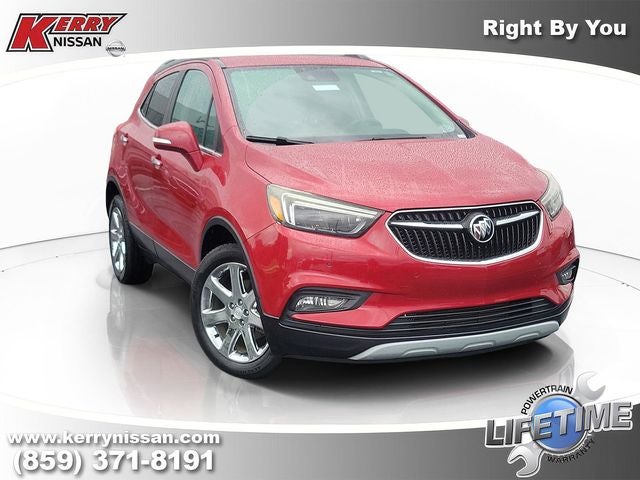 2018 Buick Encore Premium in Winterberry Red Metallic — front three-quarter view